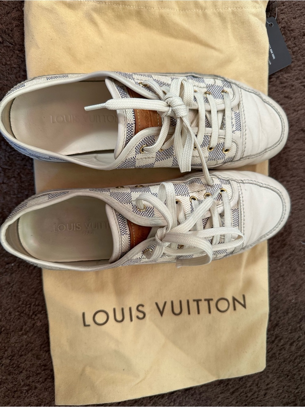 Louis Vuitton Cream and Light Blue Damier Low-Top Sneakers